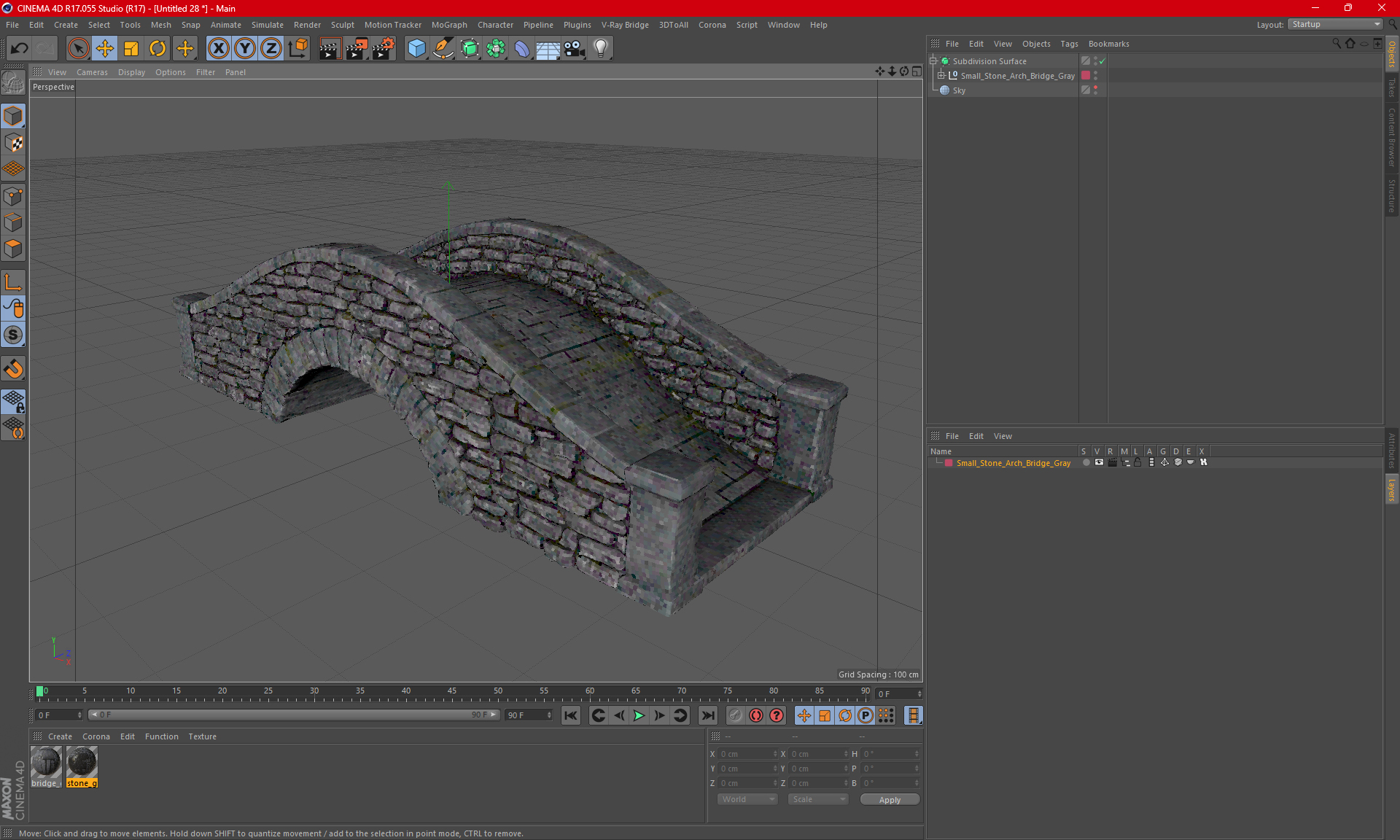 3D Small Stone Arch Bridge Gray model