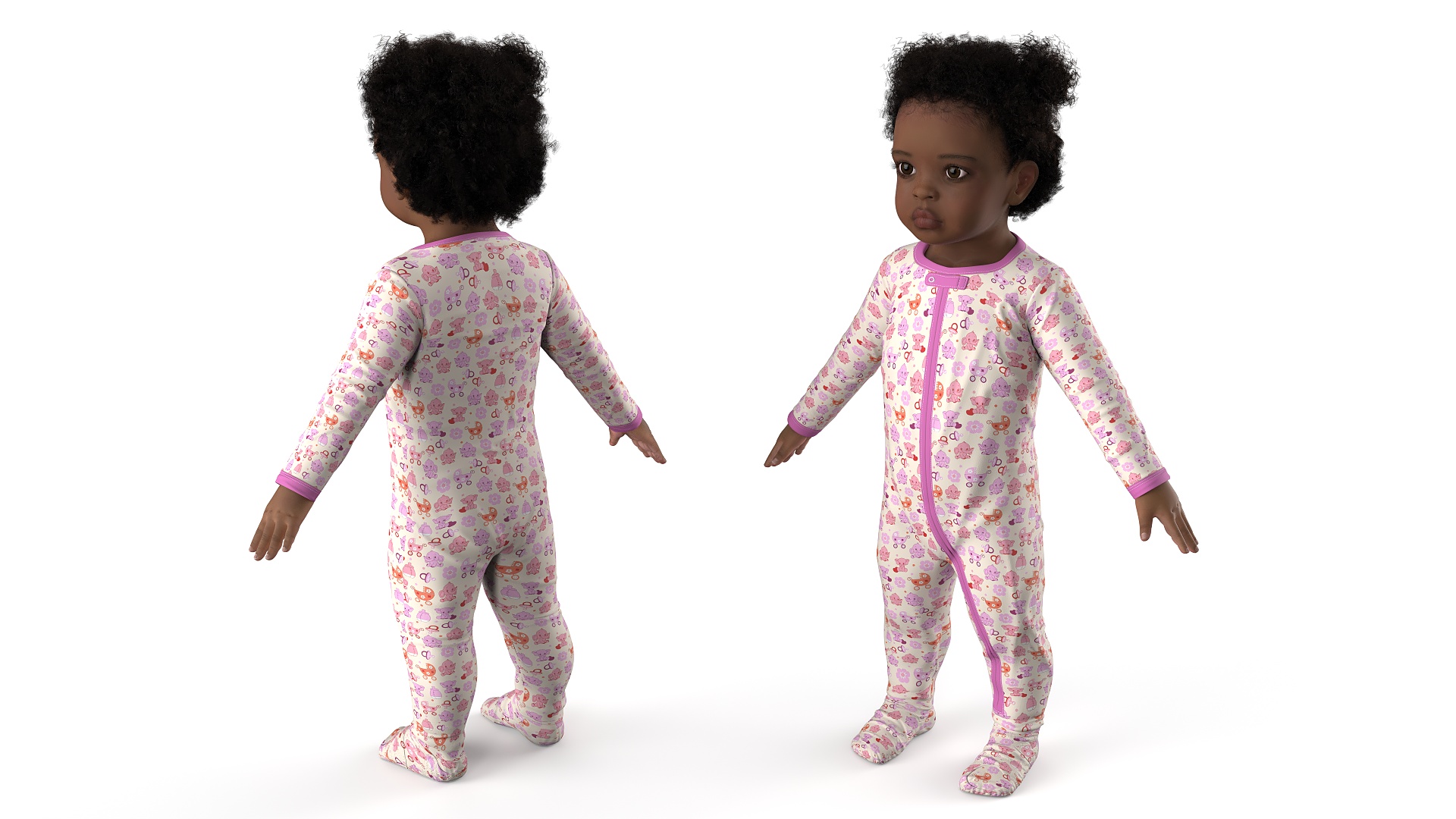 Black Baby Girl Light Skin in Full Bodysuit A-Pose Fur 3D model