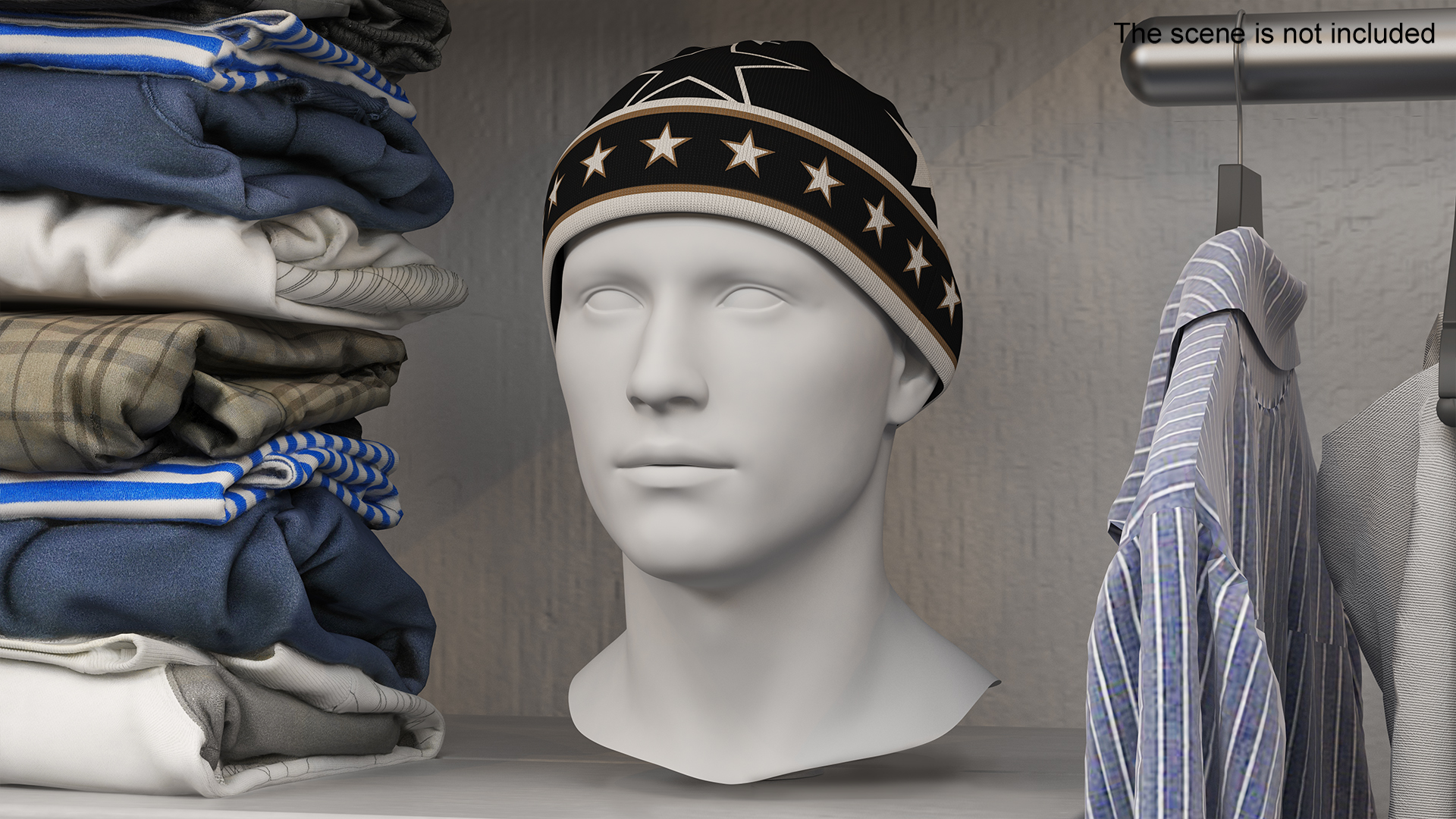 3D model Mens DG King Star Intarsia Beanie Hat on Mannequin