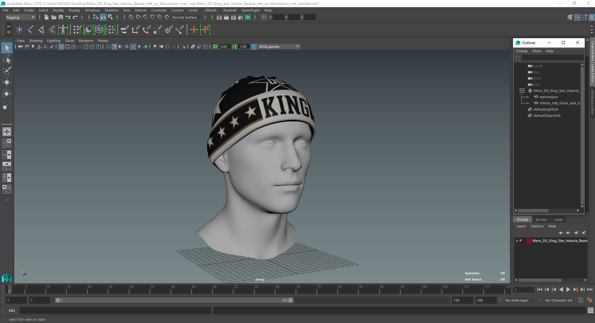 3D model Mens DG King Star Intarsia Beanie Hat on Mannequin