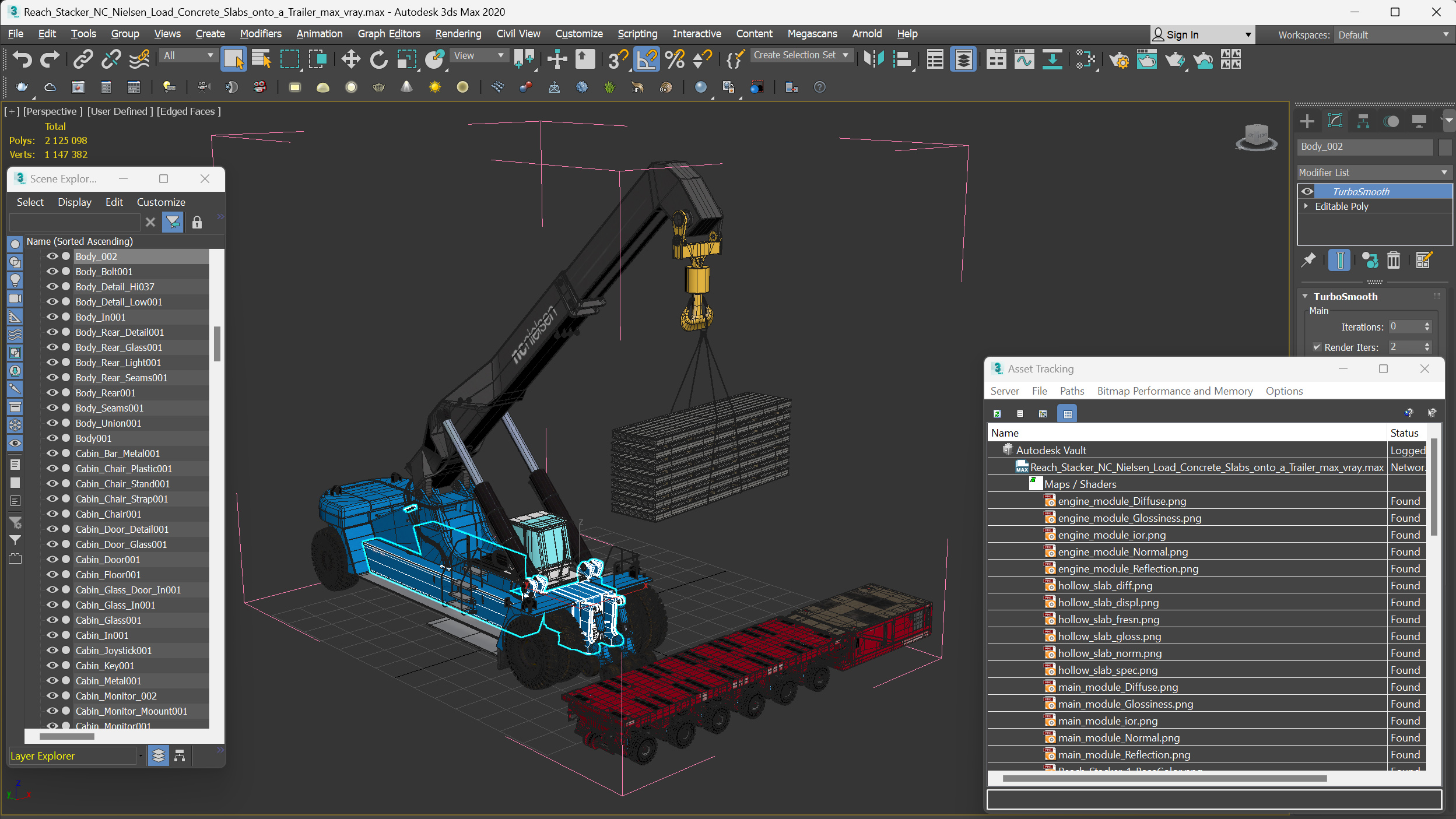 3D model Reach Stacker NC Nielsen Loading Concrete Slabs on a Trailer