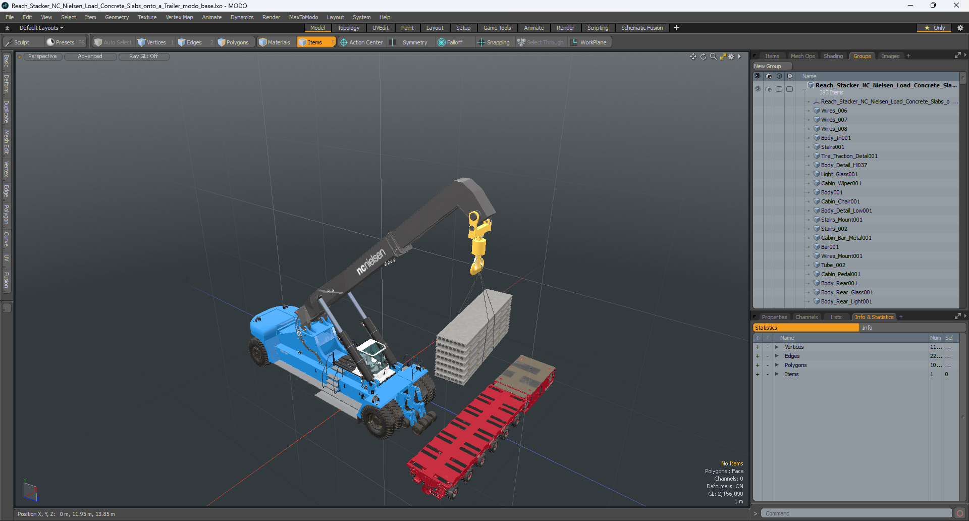 3D model Reach Stacker NC Nielsen Loading Concrete Slabs on a Trailer