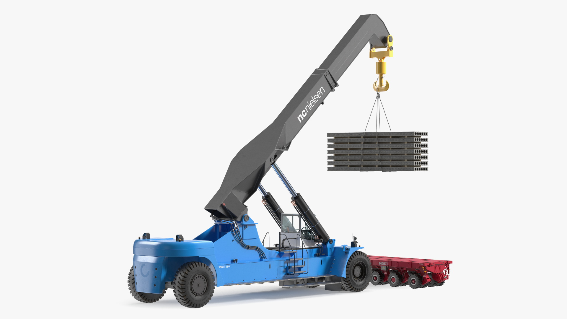 3D model Reach Stacker NC Nielsen Loading Concrete Slabs on a Trailer