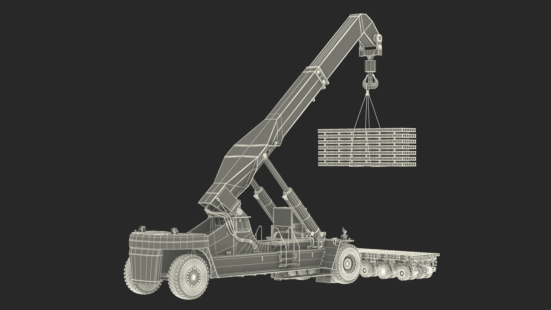 3D model Reach Stacker NC Nielsen Loading Concrete Slabs on a Trailer