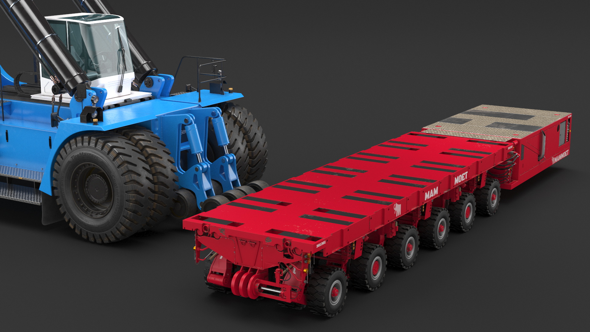 3D model Reach Stacker NC Nielsen Loading Concrete Slabs on a Trailer