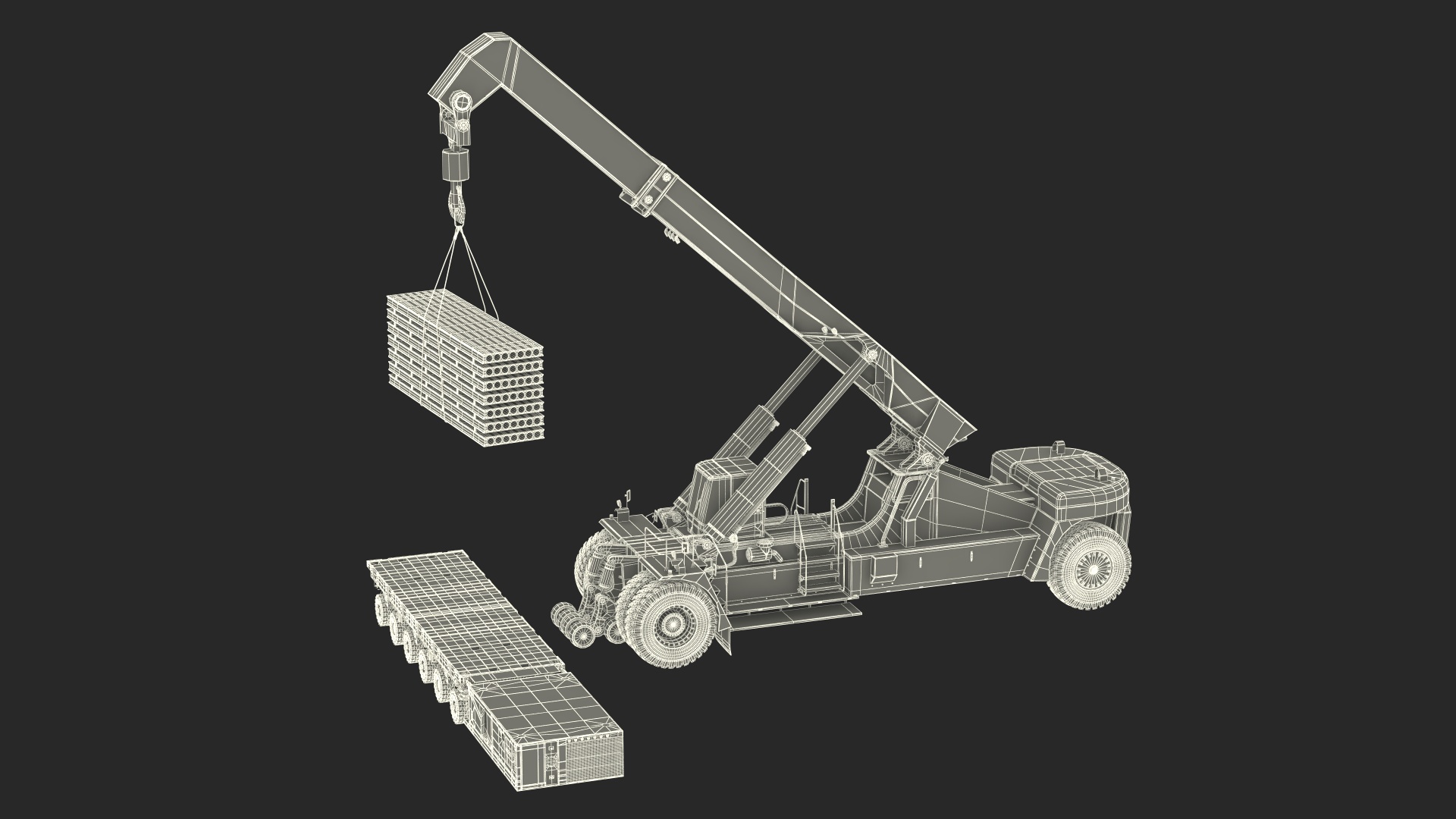 3D model Reach Stacker NC Nielsen Loading Concrete Slabs on a Trailer