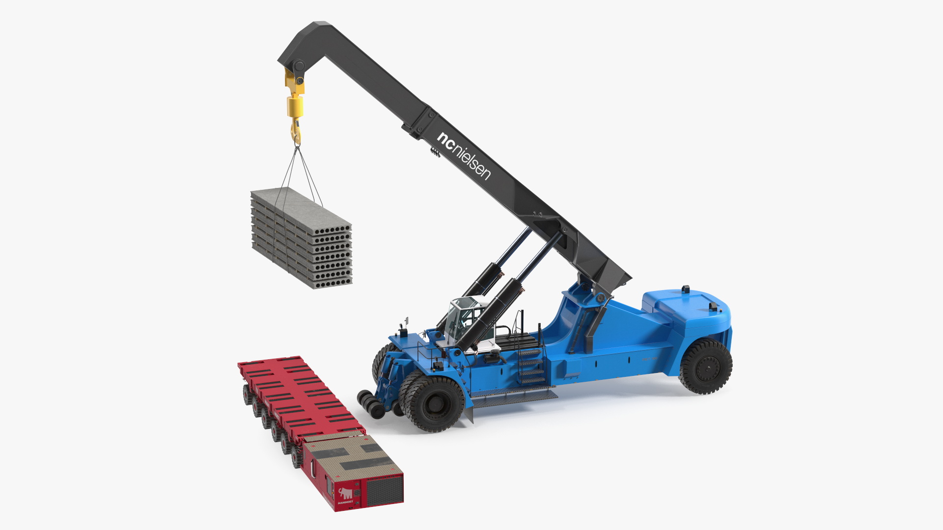 3D model Reach Stacker NC Nielsen Loading Concrete Slabs on a Trailer