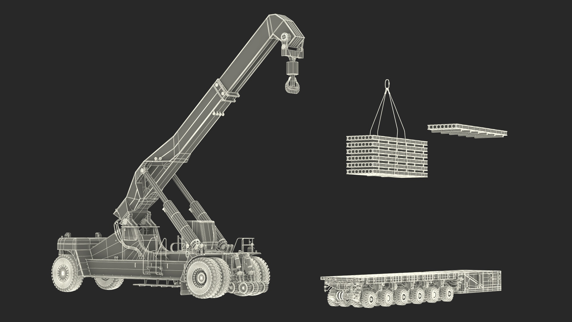 3D model Reach Stacker NC Nielsen Loading Concrete Slabs on a Trailer