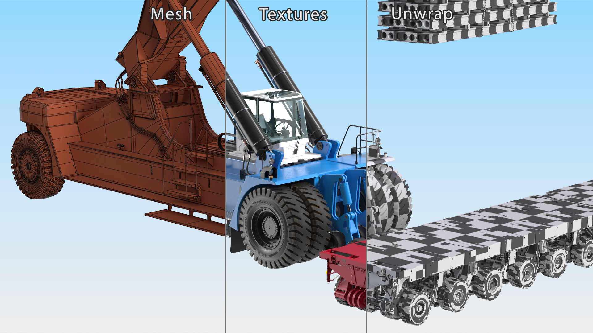 3D model Reach Stacker NC Nielsen Loading Concrete Slabs on a Trailer