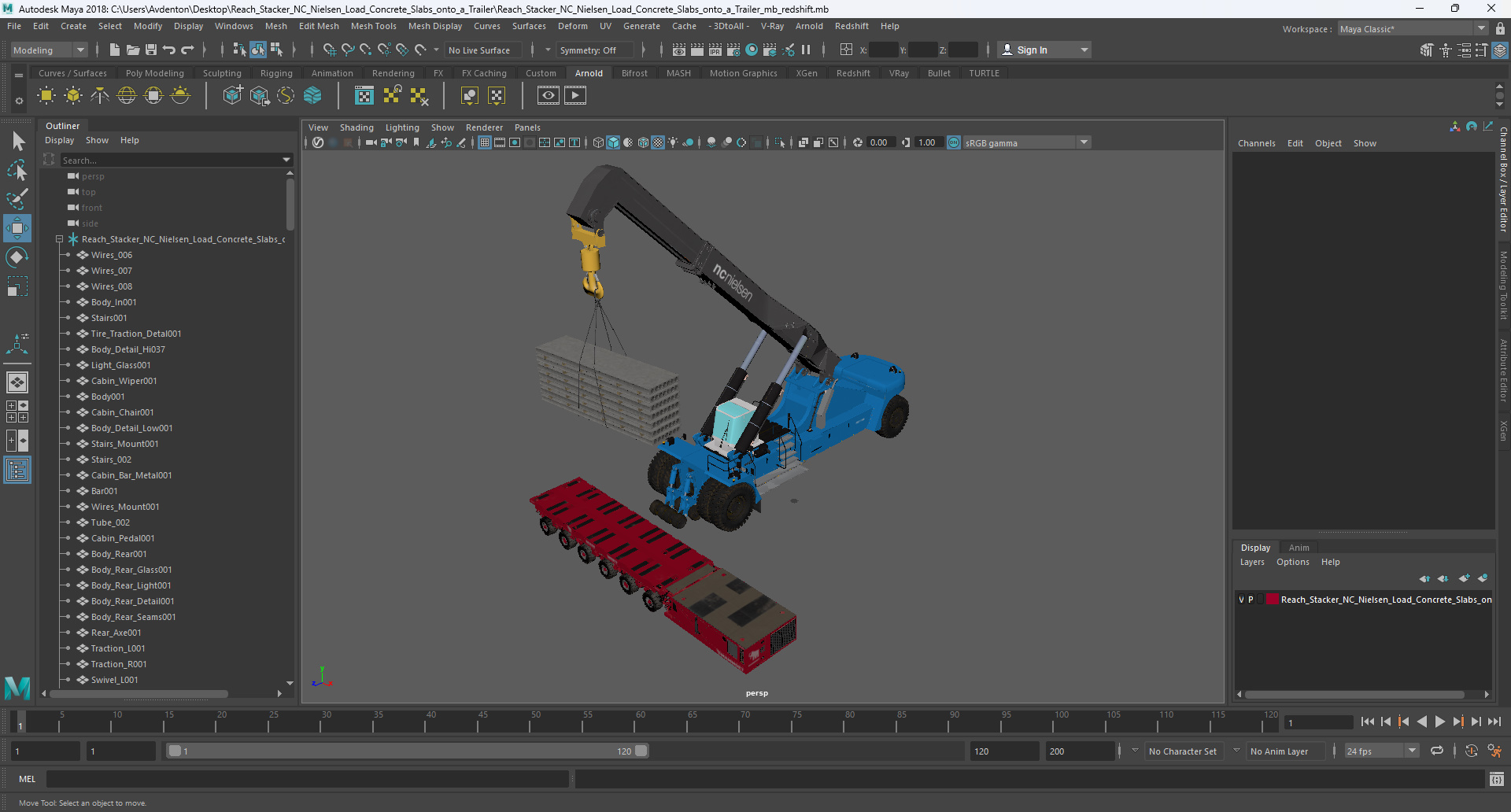 3D model Reach Stacker NC Nielsen Loading Concrete Slabs on a Trailer