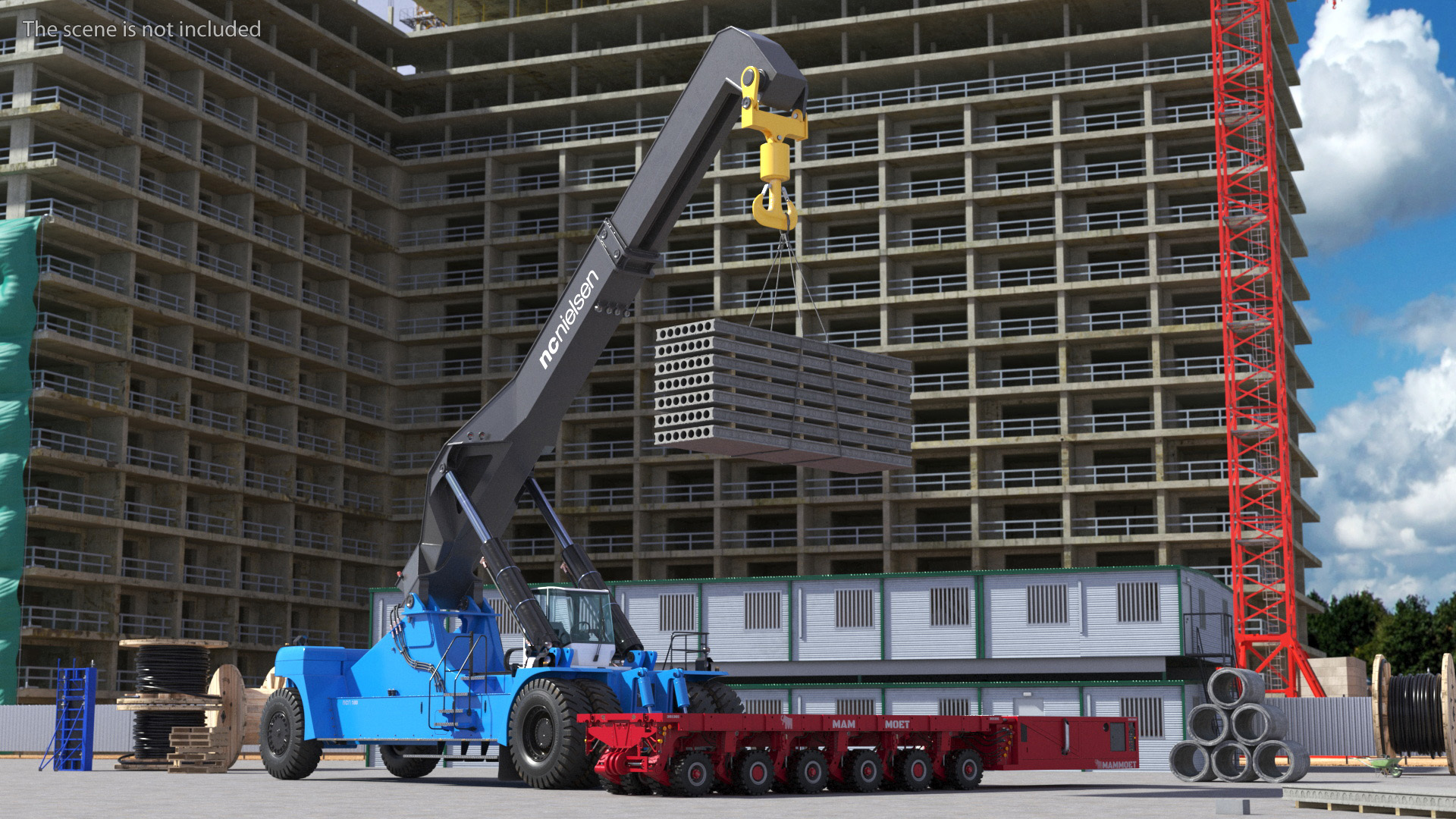 3D model Reach Stacker NC Nielsen Loading Concrete Slabs on a Trailer