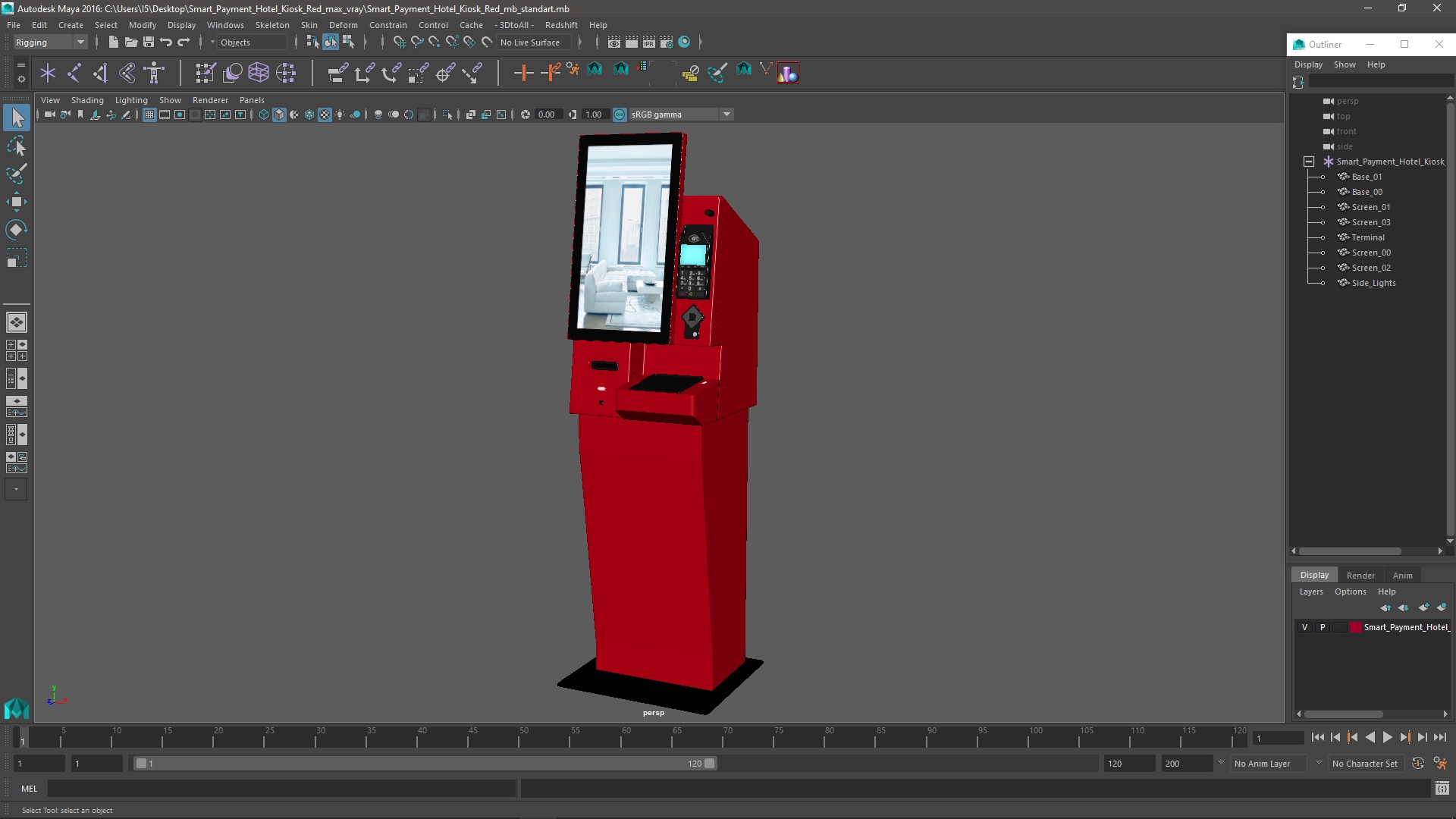 Smart Payment Hotel Kiosk Red 3D model