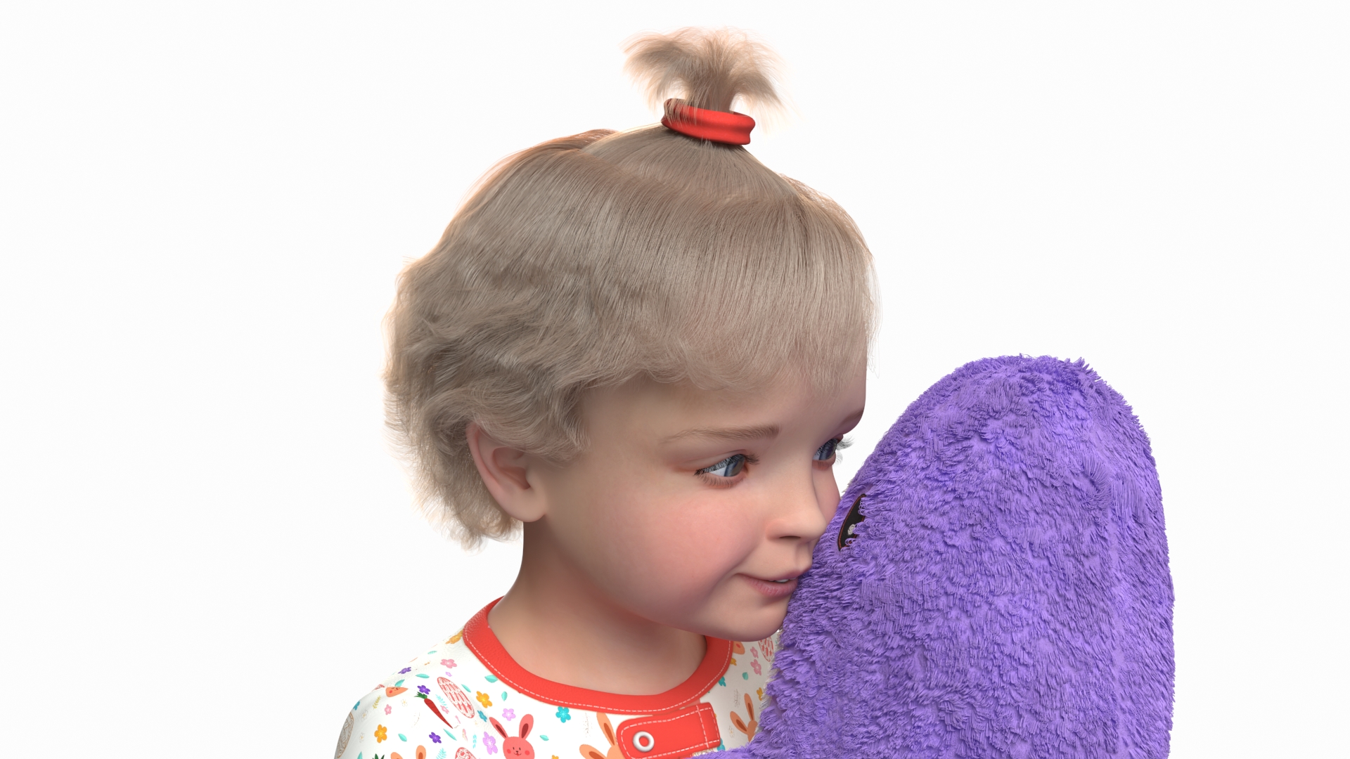 3D Little Girl with Stuffed Shark Toy Fur model