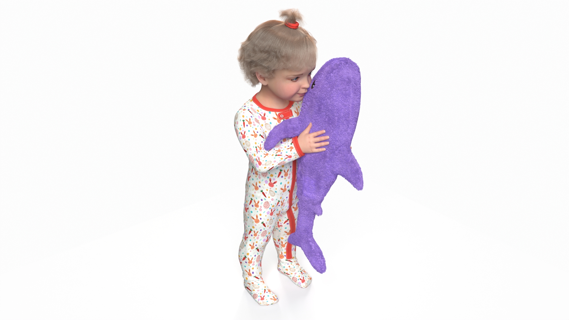 3D Little Girl with Stuffed Shark Toy Fur model