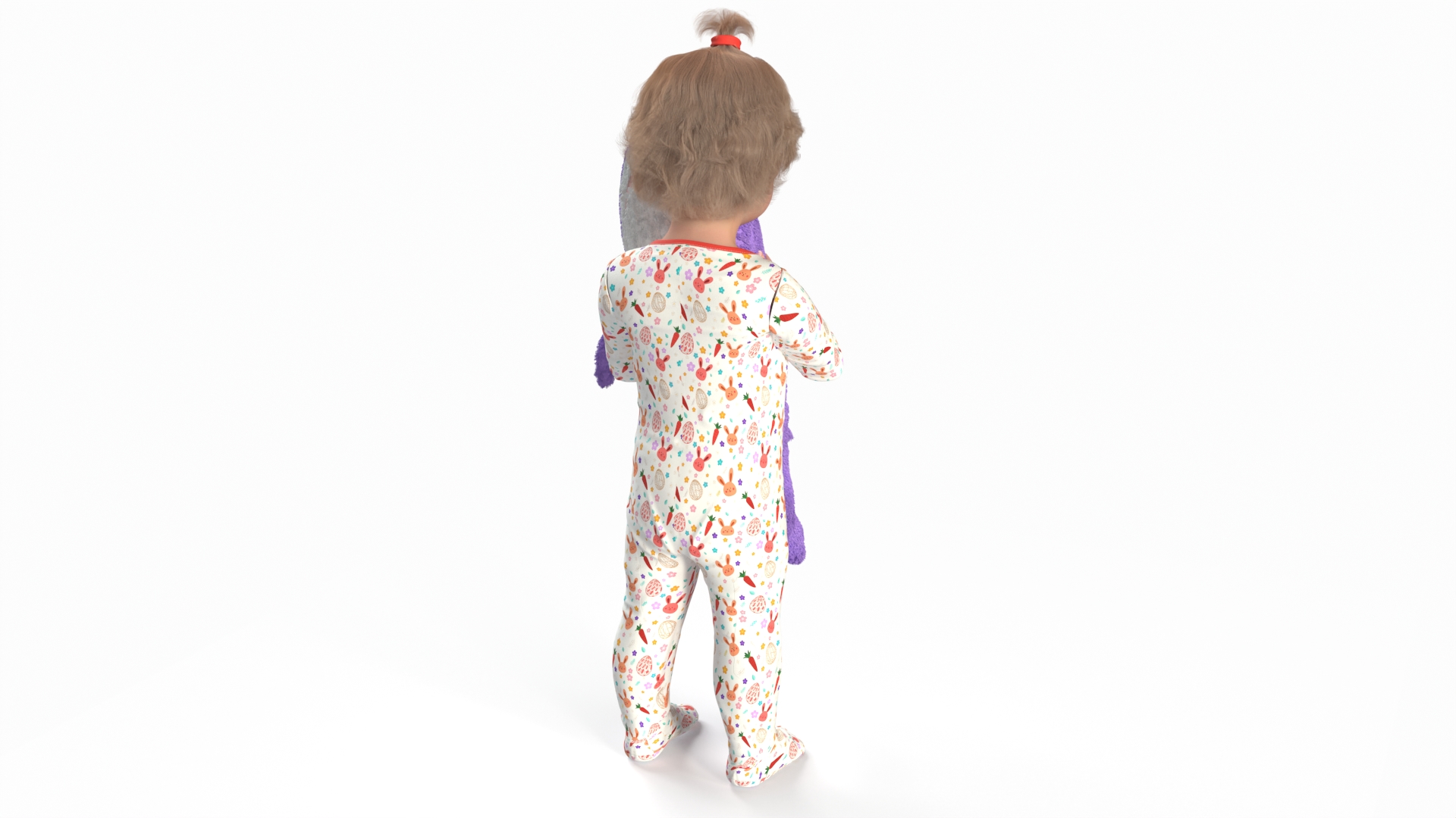 3D Little Girl with Stuffed Shark Toy Fur model