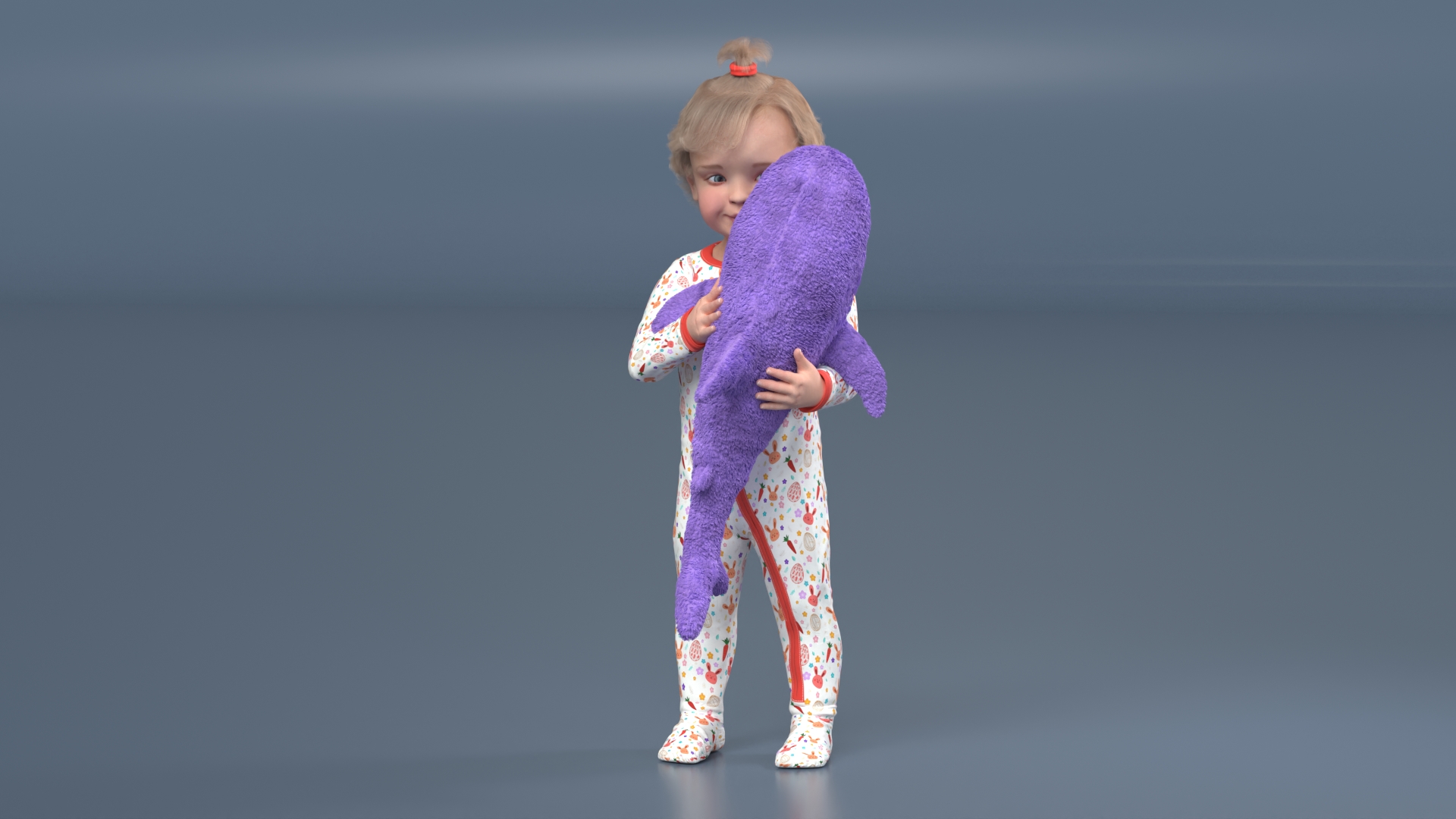 3D Little Girl with Stuffed Shark Toy Fur model