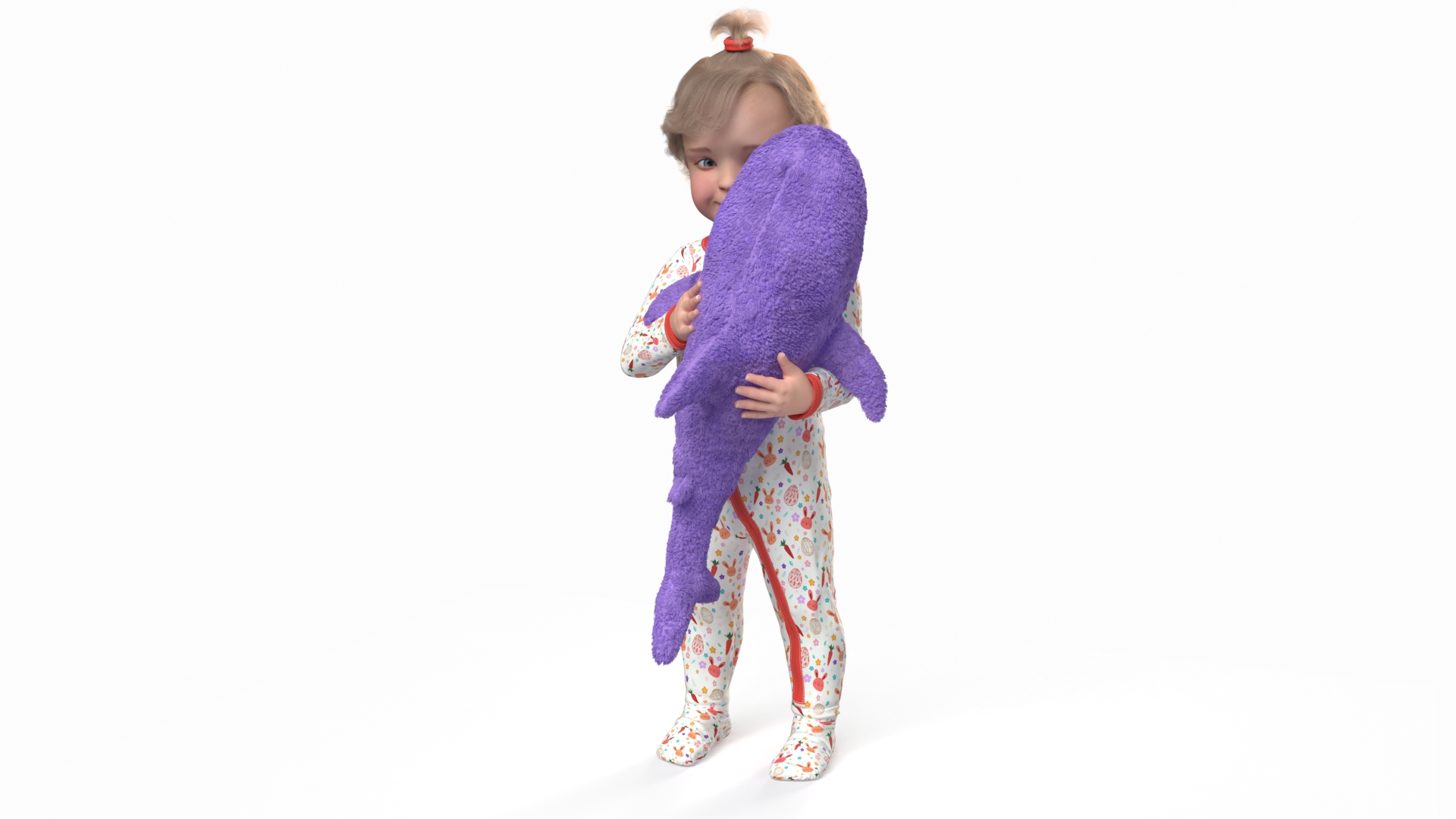 3D Little Girl with Stuffed Shark Toy Fur model