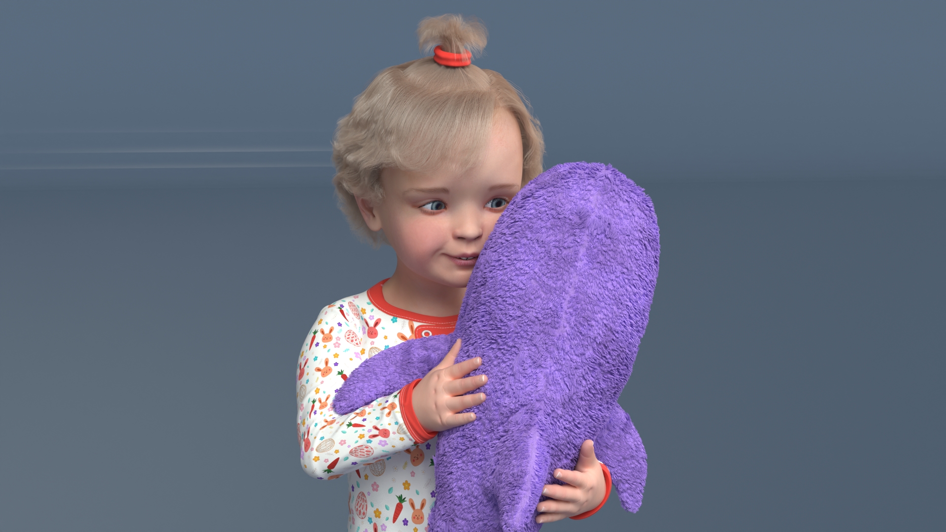 3D Little Girl with Stuffed Shark Toy Fur model