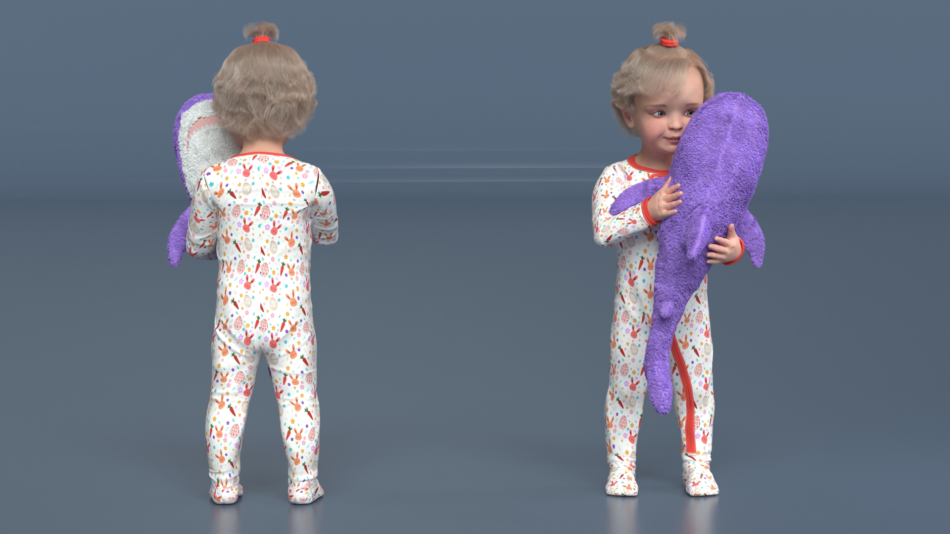 3D Little Girl with Stuffed Shark Toy Fur model