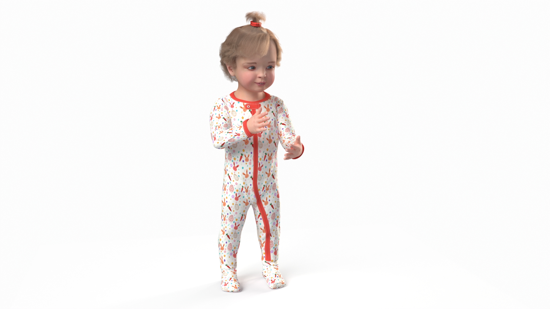 3D Little Girl with Stuffed Shark Toy Fur model