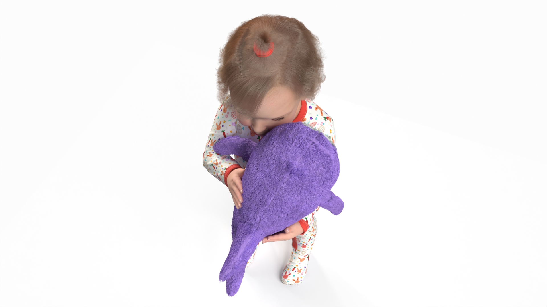 3D Little Girl with Stuffed Shark Toy Fur model