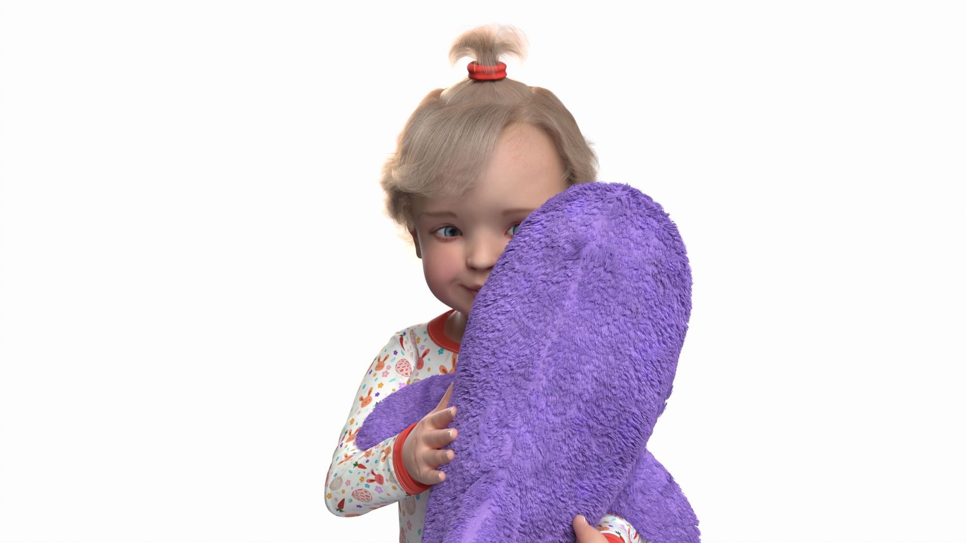 3D Little Girl with Stuffed Shark Toy Fur model