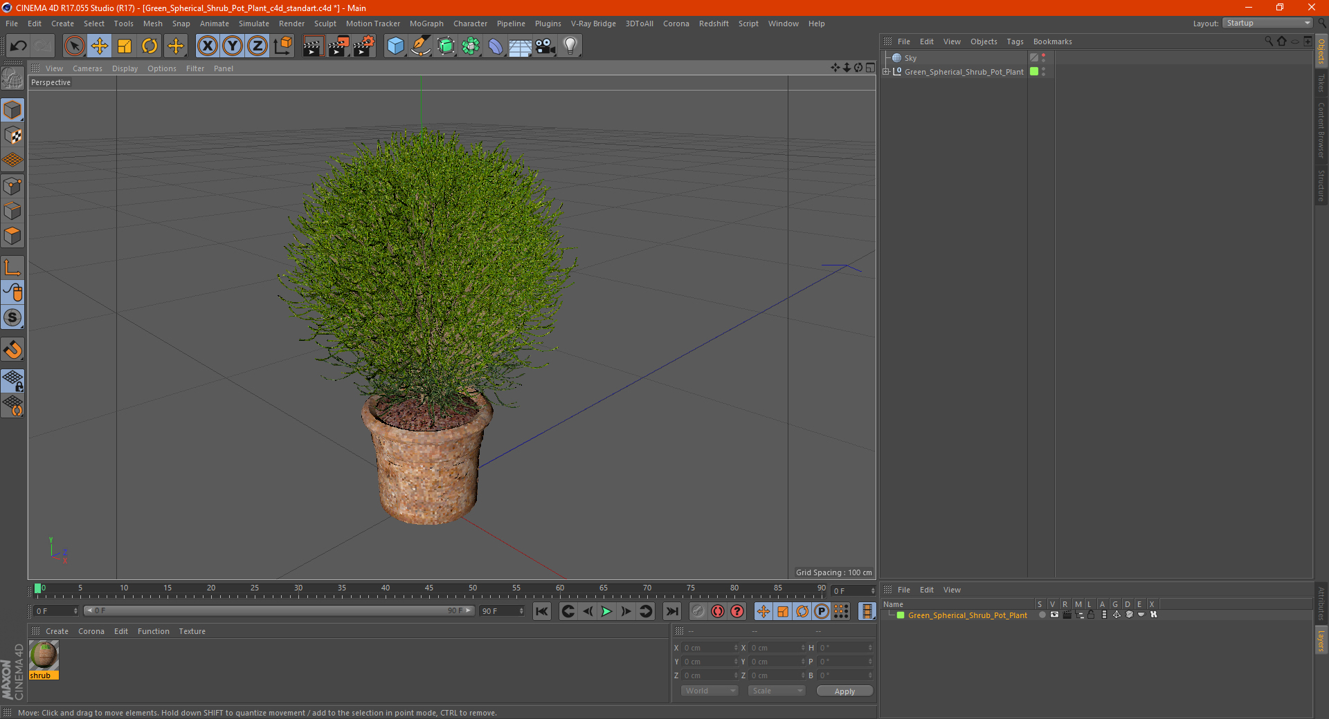 3D Green Spherical Shrub Pot Plant