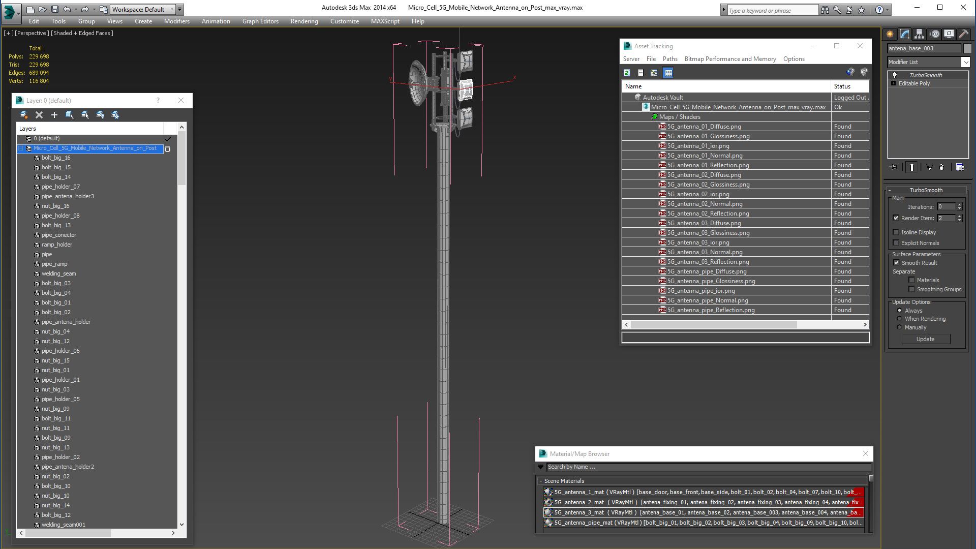 Micro Cell 5G Mobile Network Antenna on Post 3D model