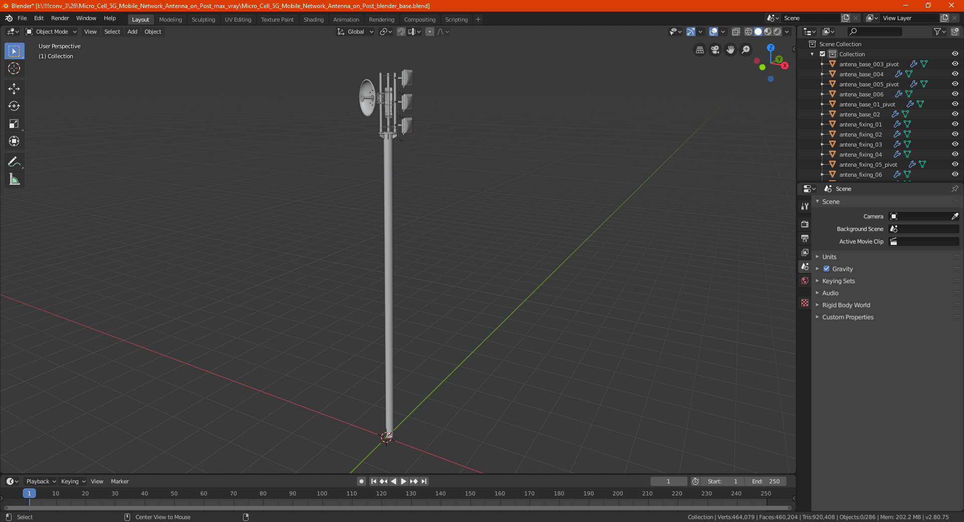 Micro Cell 5G Mobile Network Antenna on Post 3D model