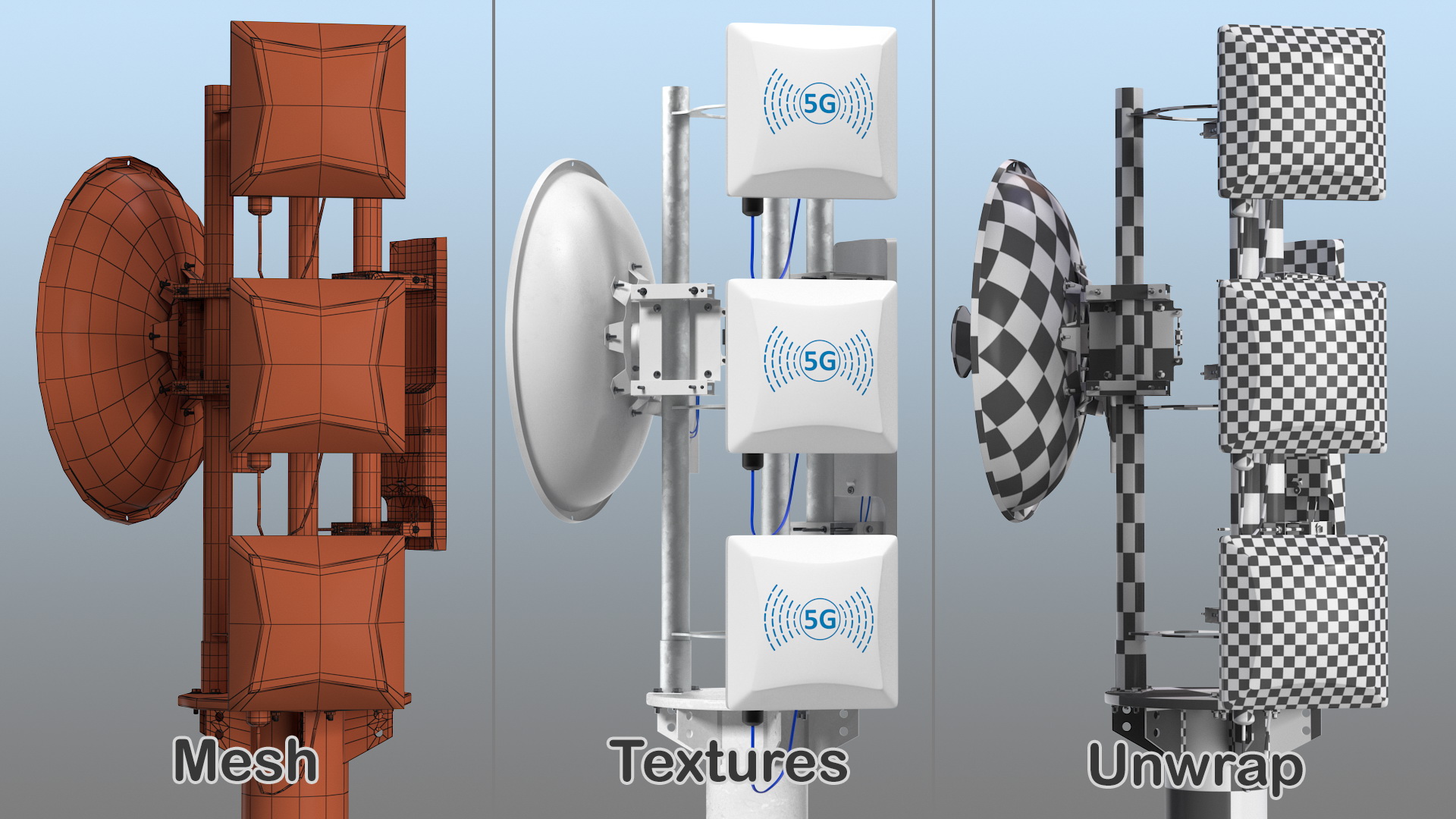 Micro Cell 5G Mobile Network Antenna on Post 3D model