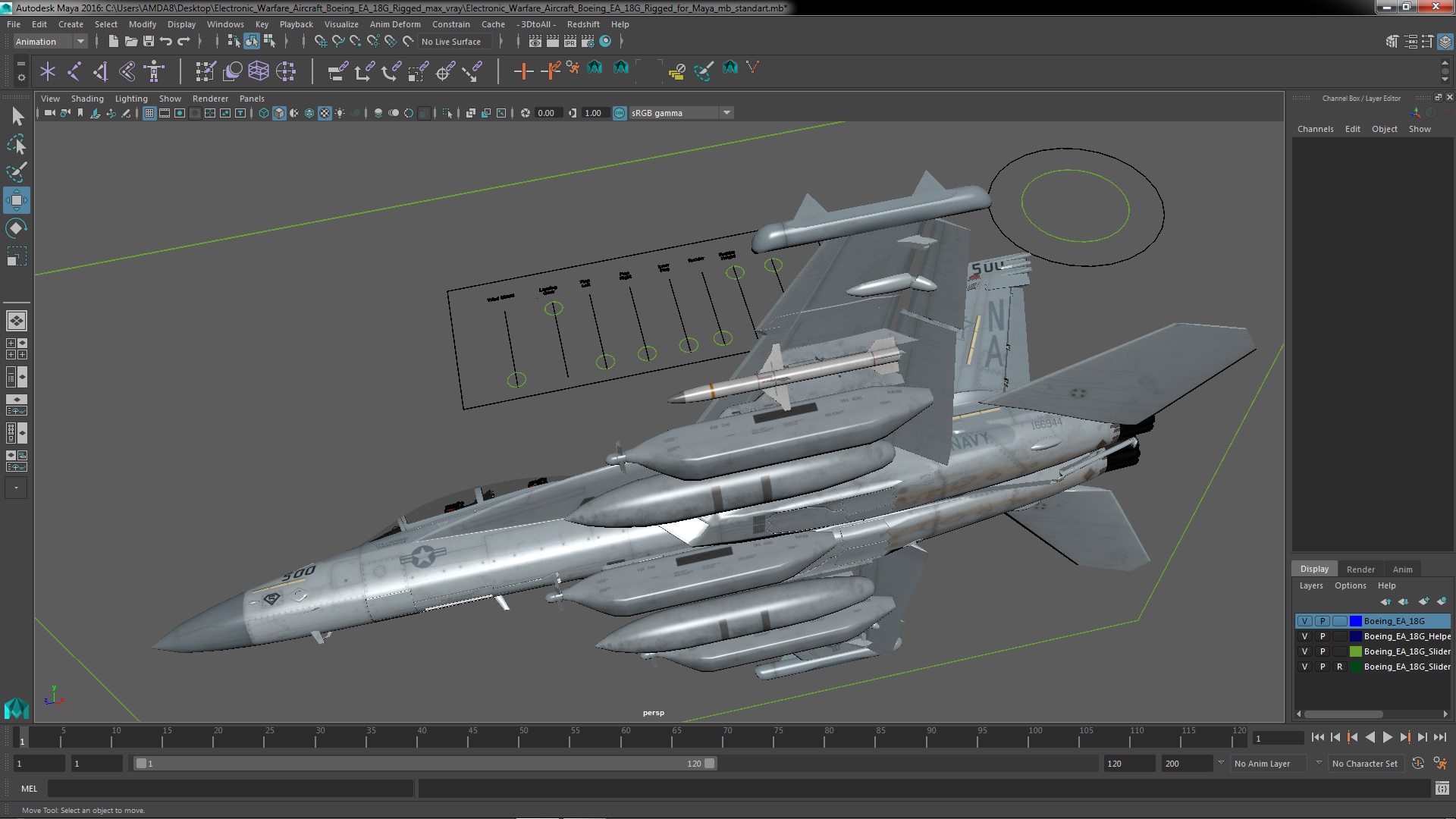 Electronic Warfare Aircraft Boeing EA 18G Rigged for Maya 3D