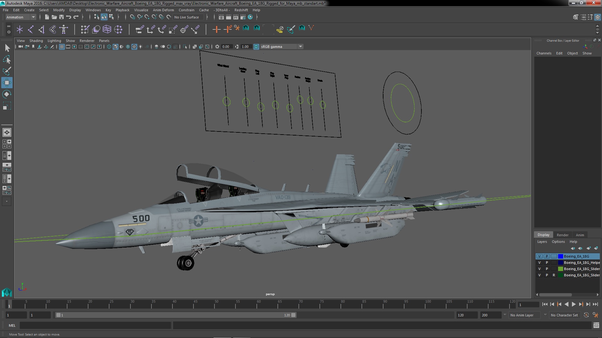 Electronic Warfare Aircraft Boeing EA 18G Rigged for Maya 3D