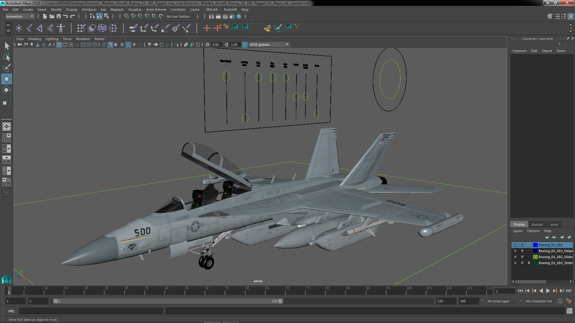 Electronic Warfare Aircraft Boeing EA 18G Rigged for Maya 3D