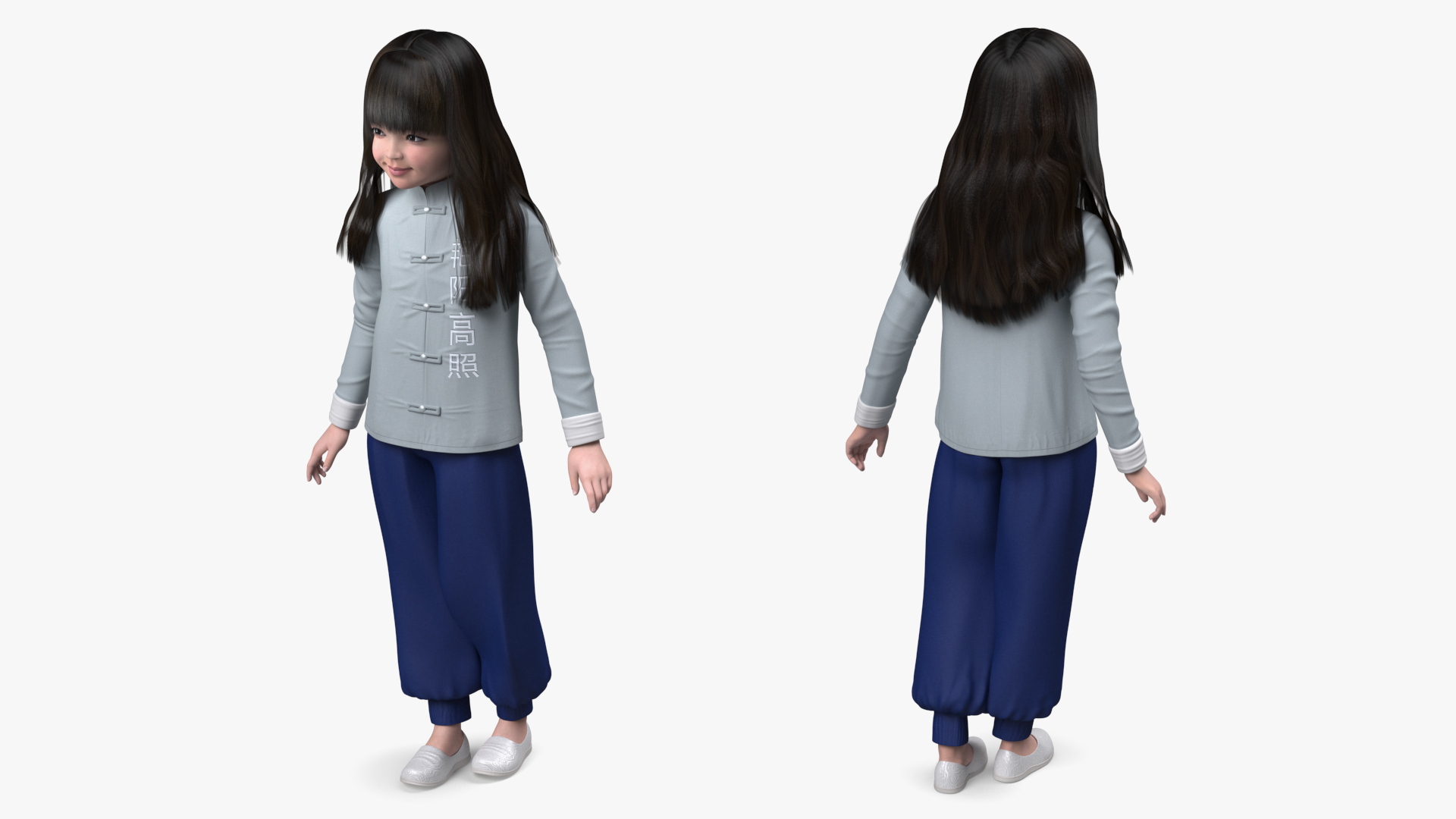 3D model Asian Girl Child in National Costume Standing