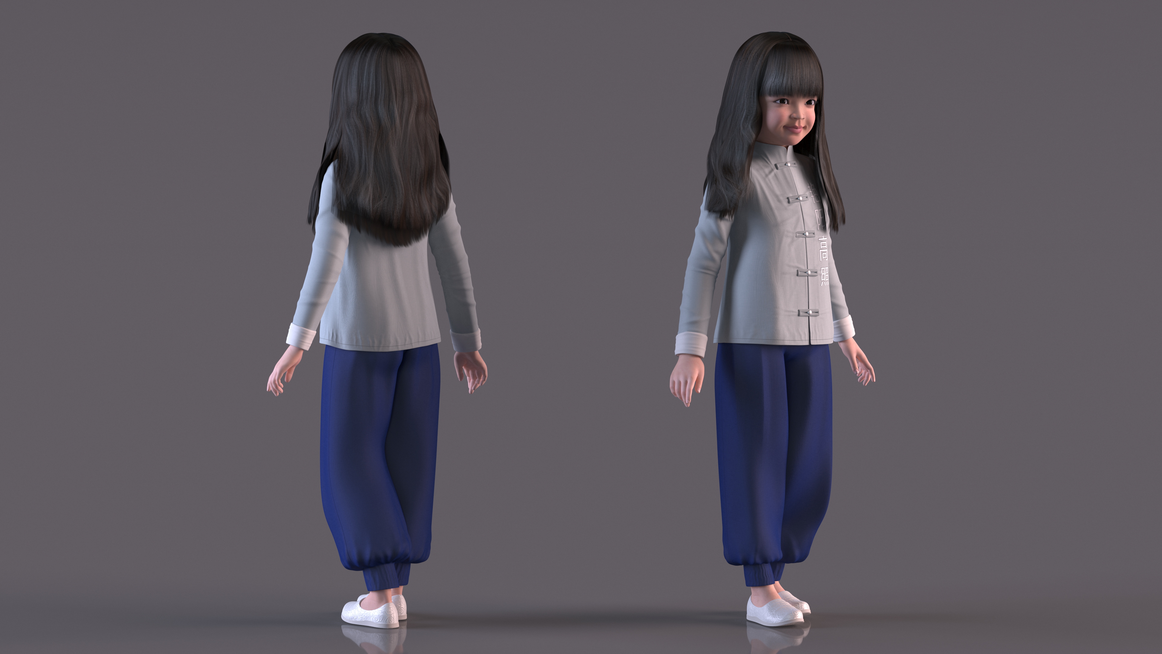 3D model Asian Girl Child in National Costume Standing