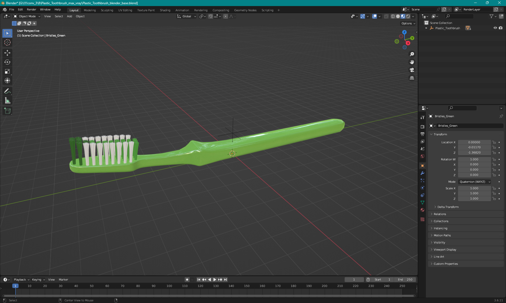 3D Plastic Toothbrush model