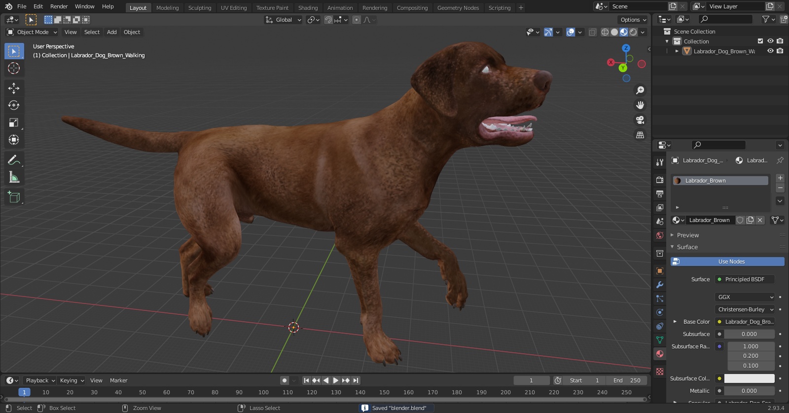 3D Labrador Dog Brown Walking