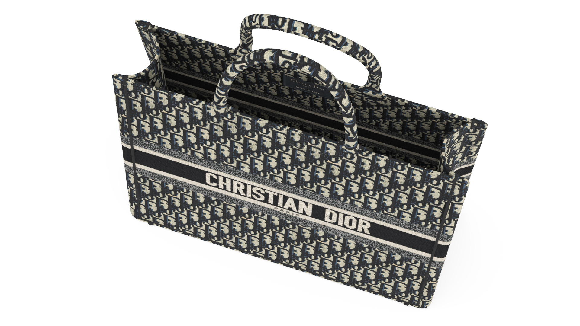 Christian Dior Book Tote Bag Ecru and Blue 3D