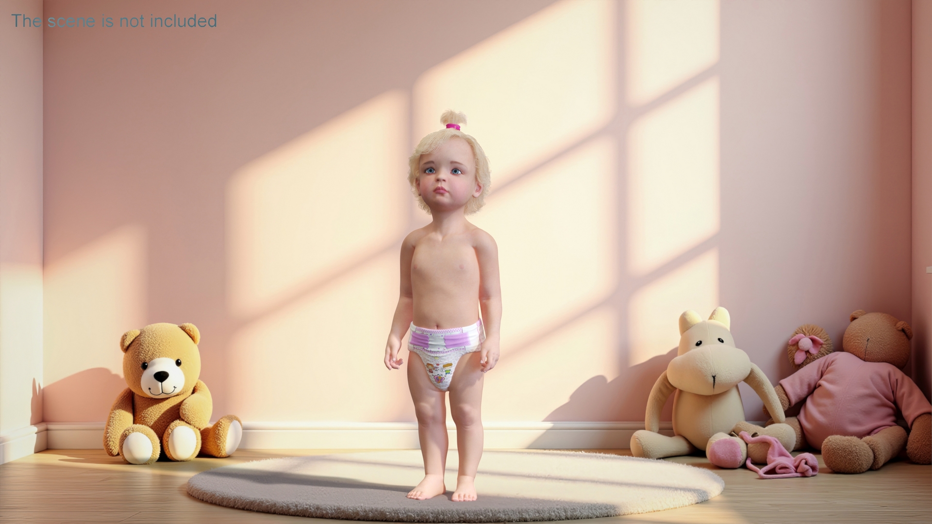 3D Toddler Girl in Diaper Standing