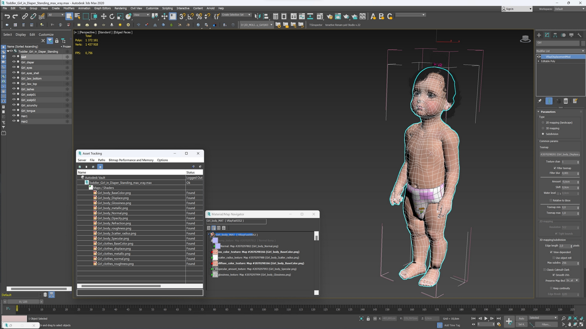 3D Toddler Girl in Diaper Standing