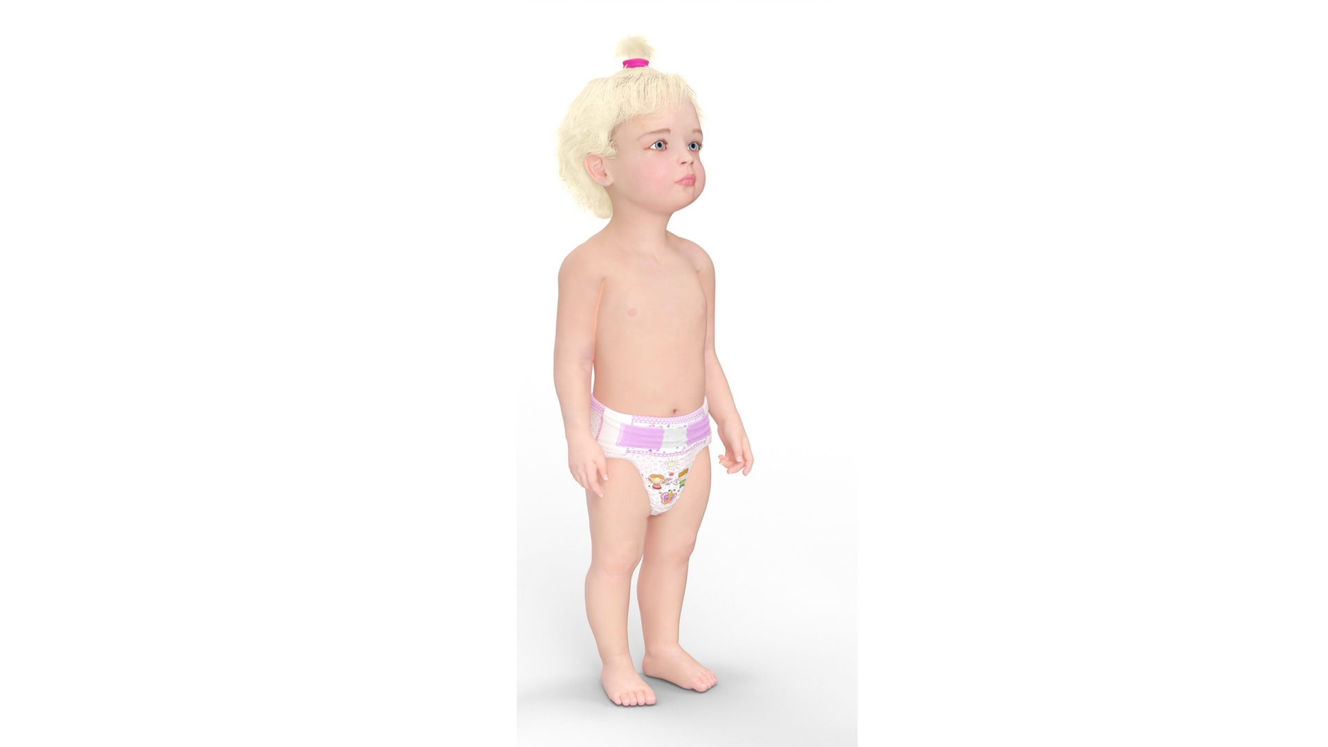 3D Toddler Girl in Diaper Standing