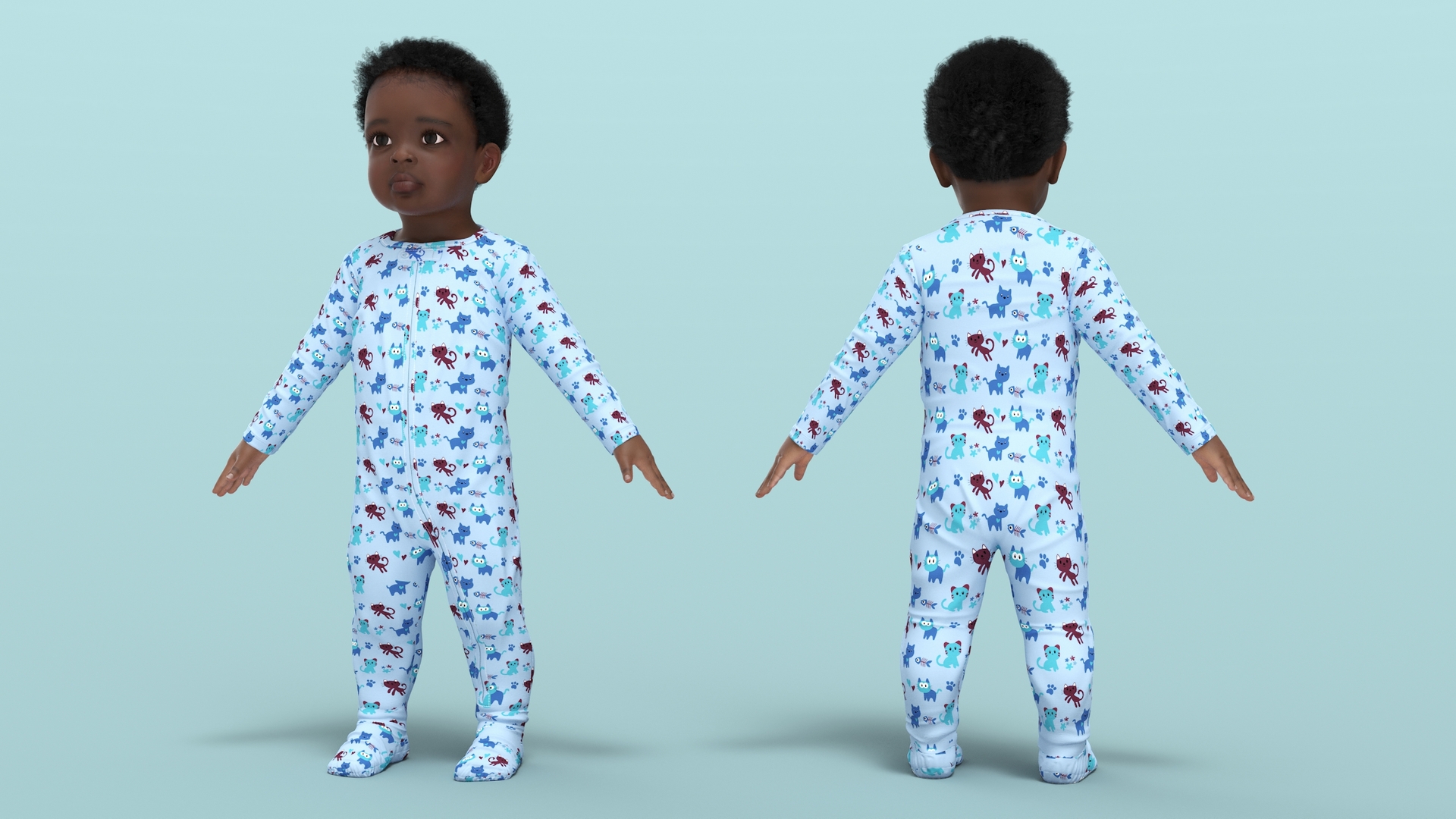 3D Black Baby Boy Wearing Full Bodysuit A-Pose model