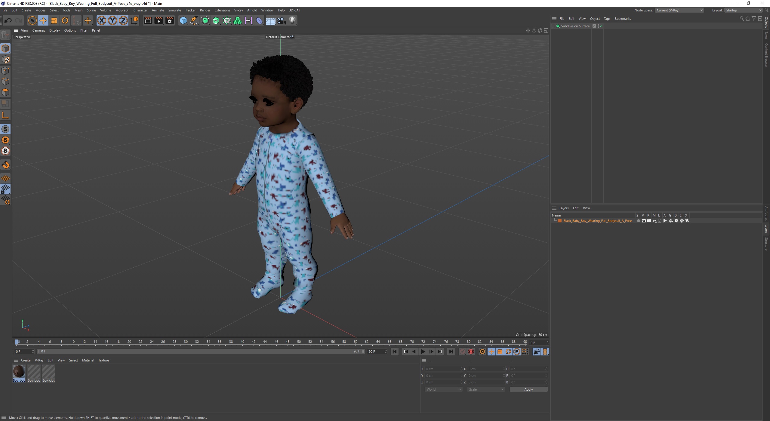 3D Black Baby Boy Wearing Full Bodysuit A-Pose model