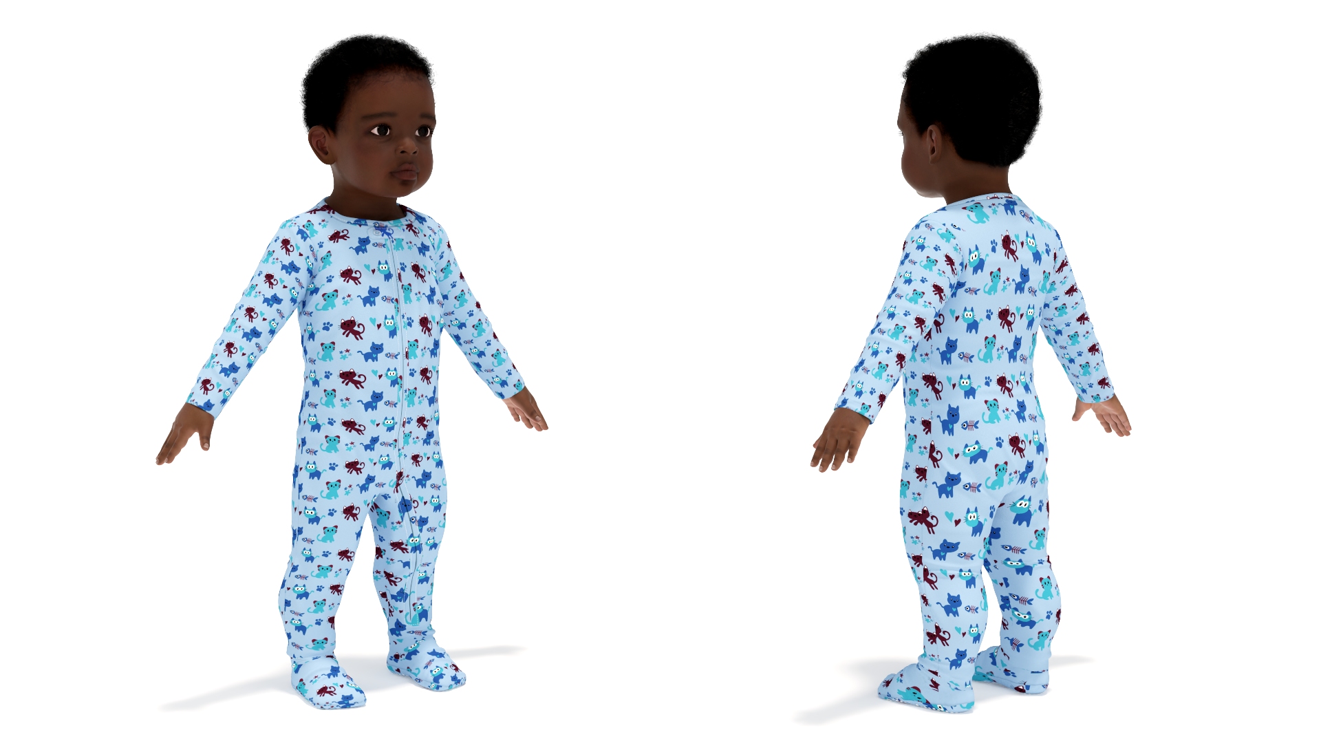 3D Black Baby Boy Wearing Full Bodysuit A-Pose model