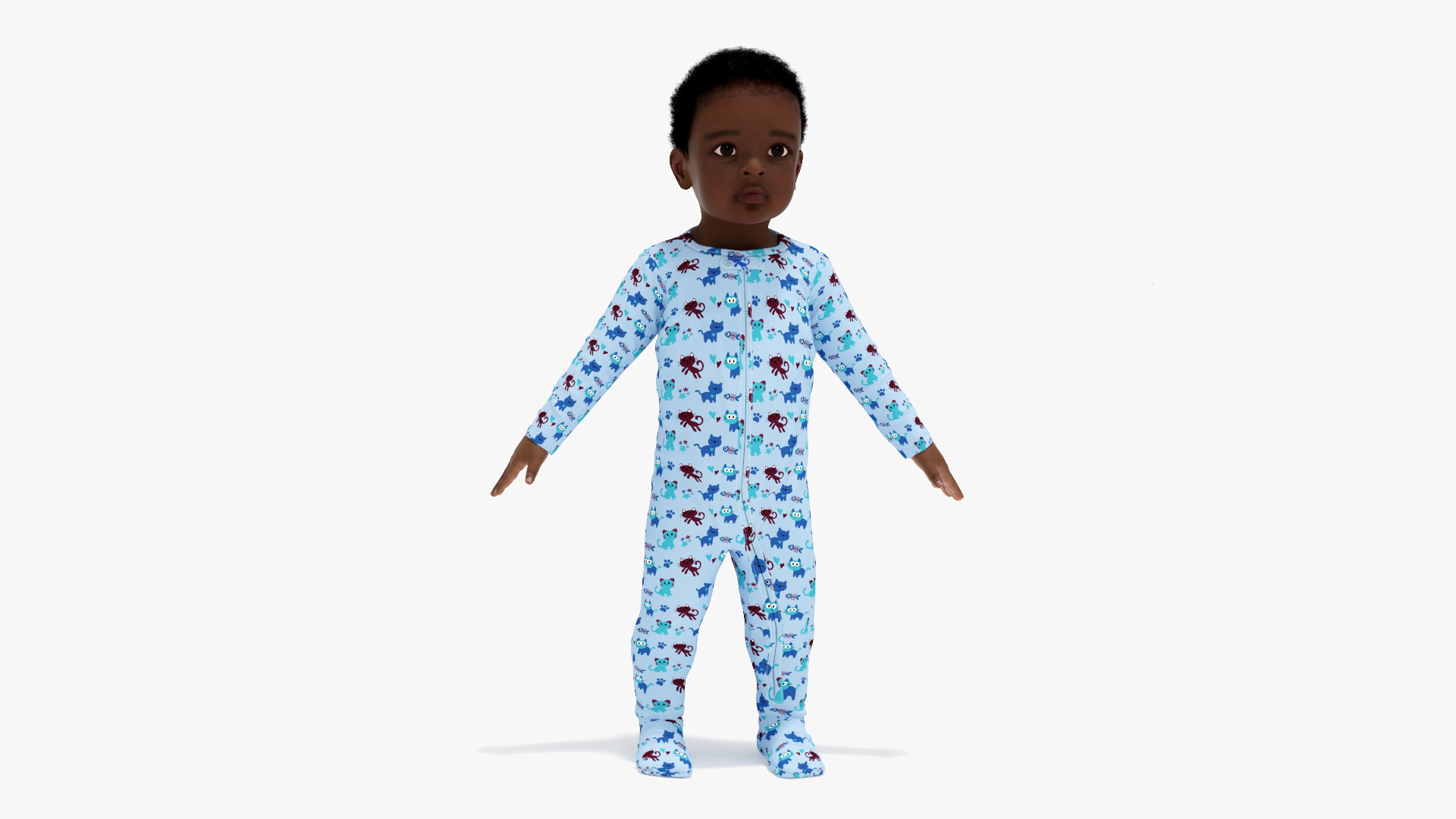 3D Black Baby Boy Wearing Full Bodysuit A-Pose model