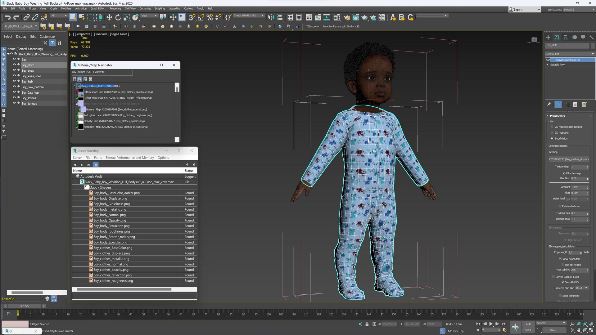 3D Black Baby Boy Wearing Full Bodysuit A-Pose model