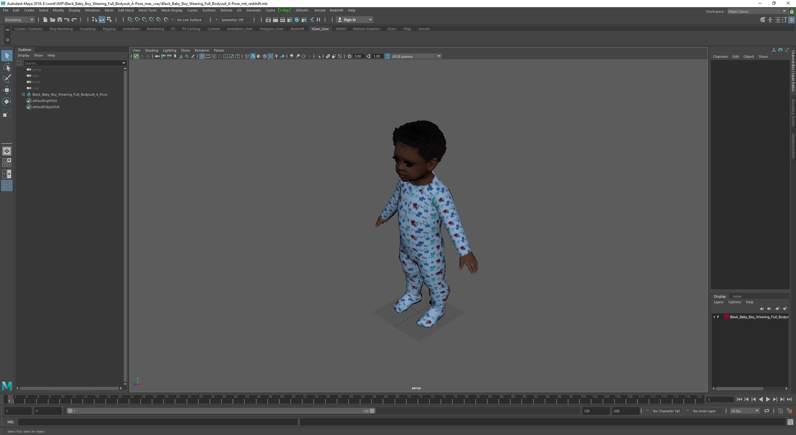 3D Black Baby Boy Wearing Full Bodysuit A-Pose model