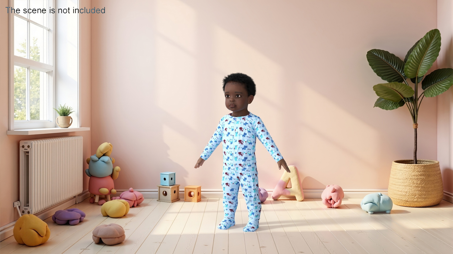 3D Black Baby Boy Wearing Full Bodysuit A-Pose model