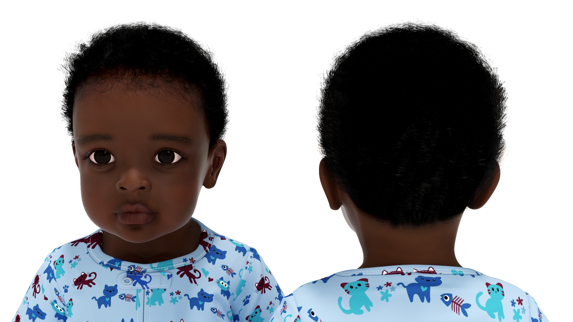 3D Black Baby Boy Wearing Full Bodysuit A-Pose model