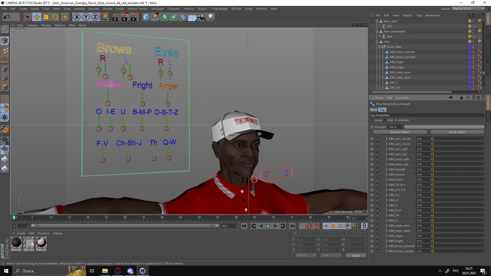 3D model Afro American Grandpa Tennis Style Rigged for Cinema 4D